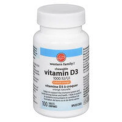 Western Family - Chewable Vitamin D Tablets - Natural Orange, 100 Each