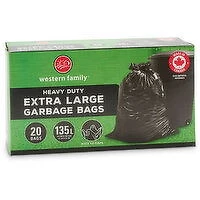 Western Family - Garbage Bags Heavy Duty Tie Flaps Black 135L, 20 Each