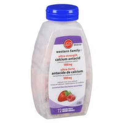 Western Family - Ultra Strength Calcium Antacid - Assorted Fruit, 72 Each