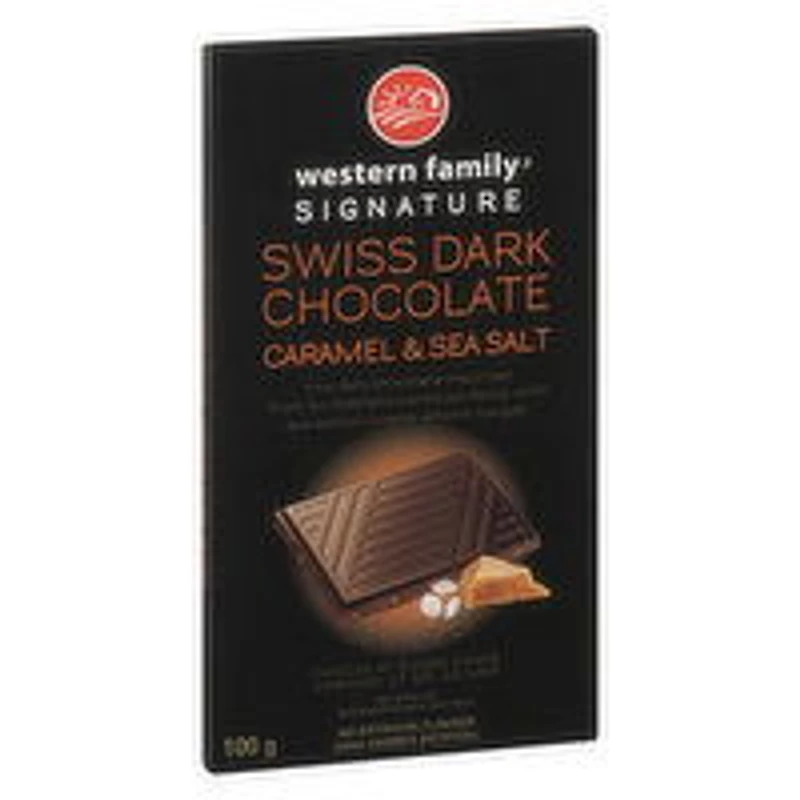 Western Family - Swiss Dark Chocolate Bar Caramel & Sea Salt, 100 Gram