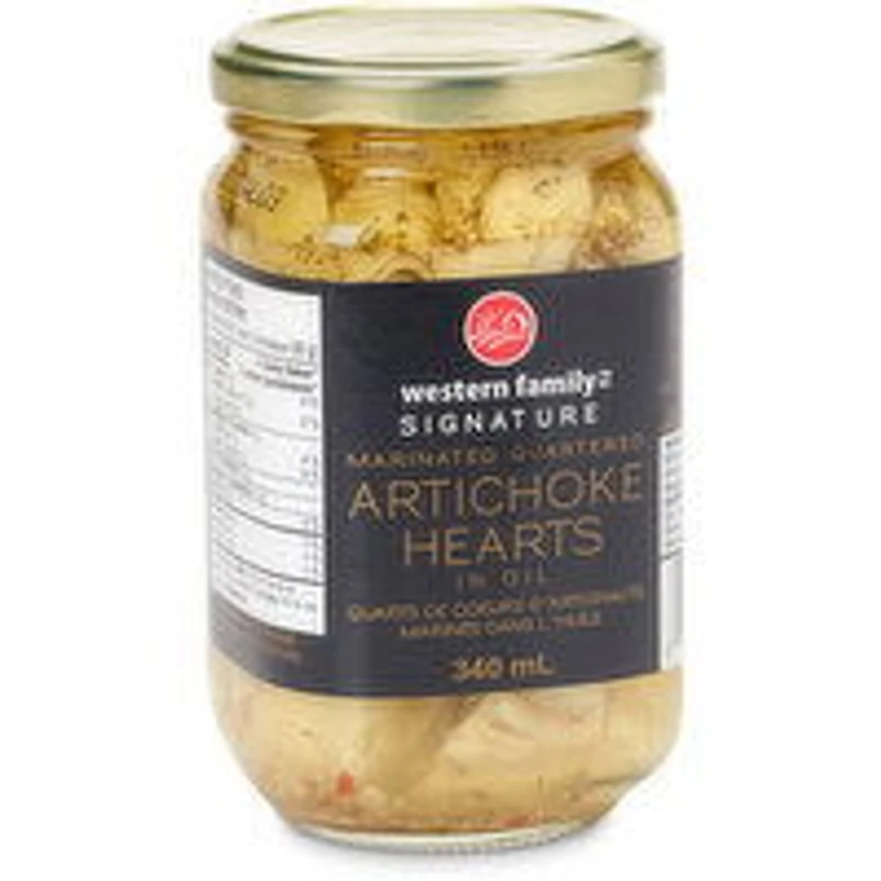 Western Family - Signature Marinated Quartered Artichoke Hearts - in Oil, 340 Millilitre