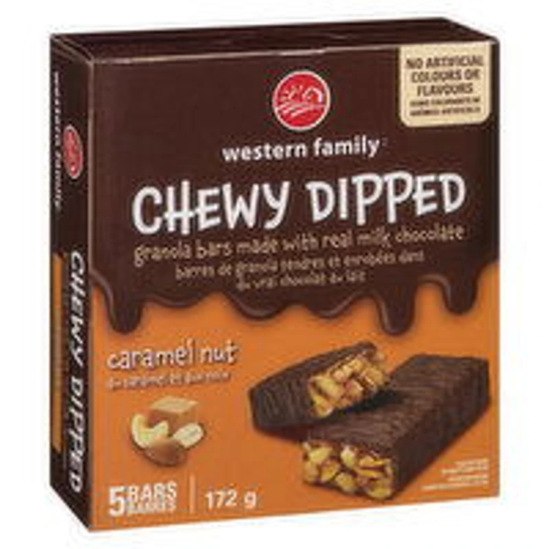 Western Family - Granola Bars - Dipped Caramel Nut, 5 Each