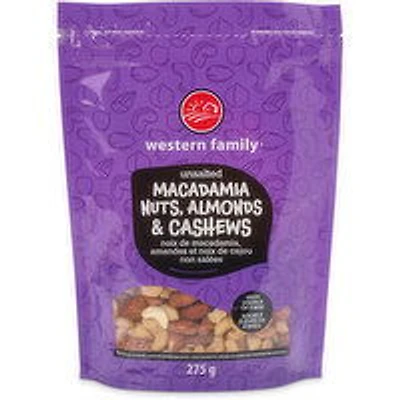 Western Family - Unsalted Macadamia Nuts, Almonds & Cashews, 275 Gram