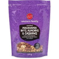 Western Family - Unsalted Macadamia Nuts, Almonds & Cashews, 275 Gram