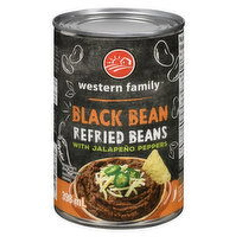 Western Family - Refried Black Beans With Jalapeno Peppers, 398 Millilitre
