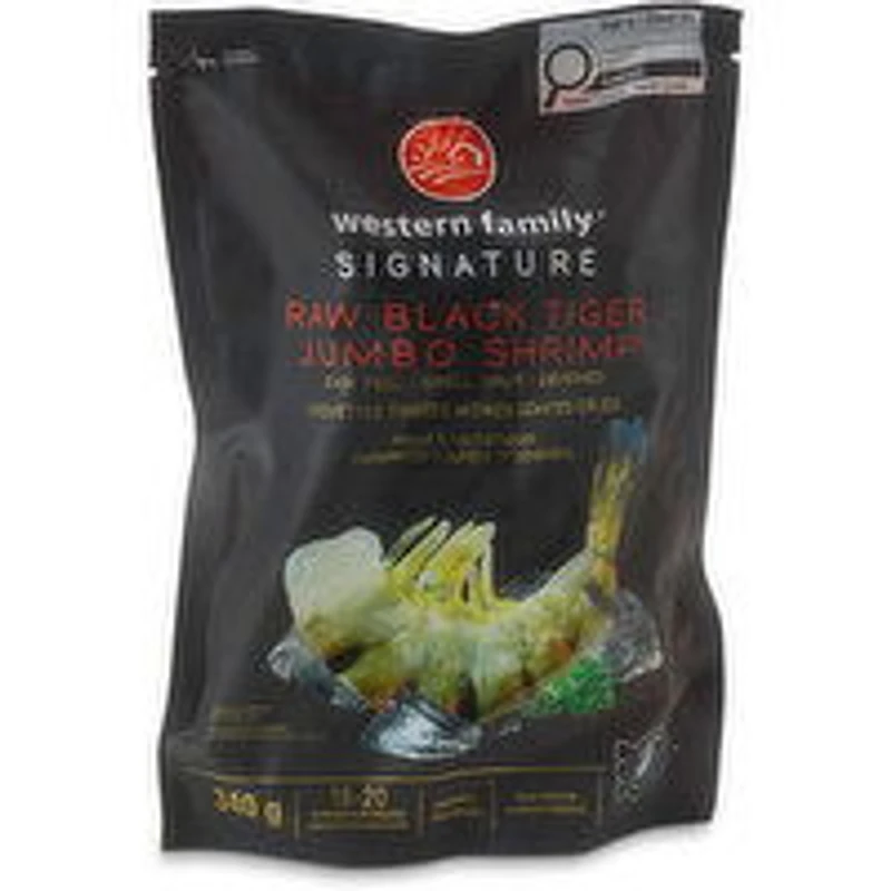 Western Family - Signature Raw Black Tiger Jumbo Prawns, 340 Gram
