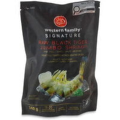 Western Family - Signature Raw Black Tiger Jumbo Prawns, 340 Gram