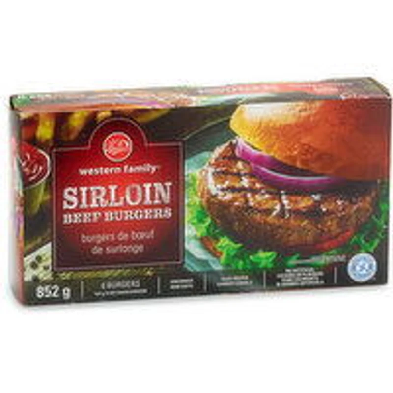 Western Family - Sirloin Beef Burgers, 6 Pack, 852 Gram