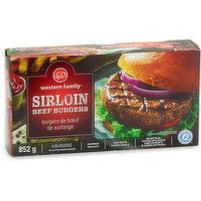 Western Family - Sirloin Beef Burgers, 6 Pack, 852 Gram