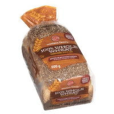 Western Family - 100% Whole Wheat Bread Traditional Loaf Bread, 600 Gram