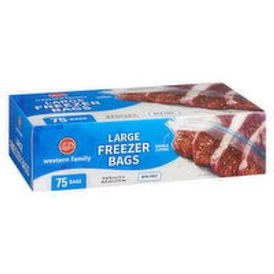 Western Family - Double Zipper Large Freezer Bags, 75 Bags, 75 Each