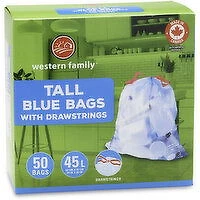 Western Family - Tall Blue Recycle Bags Drawstring 45L, 50 Each