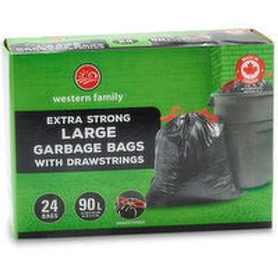 Western Family - Extra Strong Large Garbage Bags with Drawstrings, 24 Each