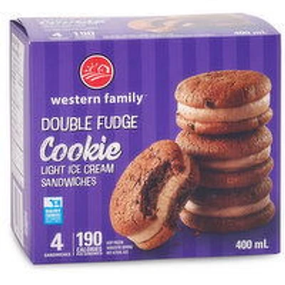 Western Family - Double Fudge Ice Cream Cookie Sandwich, 400 Millilitre