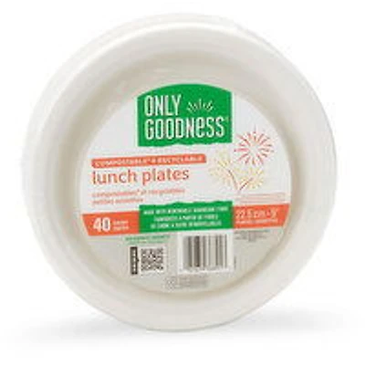 Only Goodness - Lunch Plates Compostable & Recyclable 9 inch, 40 Each