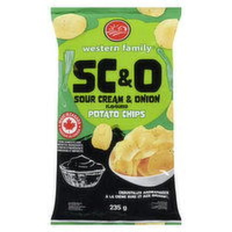 Western Family - Potato Chips, Sour Cream & Onion, 235 Gram