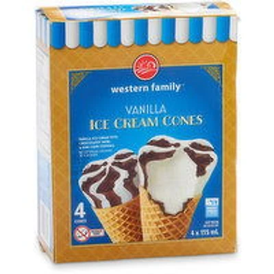 Western Family - WF Ice Cream Cone Vanilla, 4 Each
