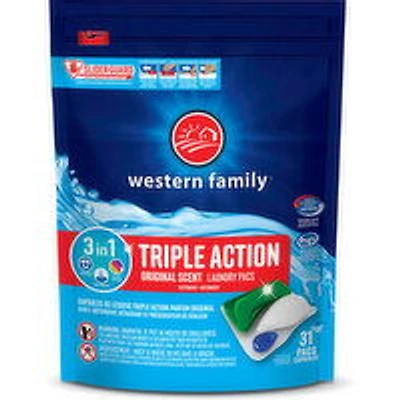 Western Family - Triple Action Laundry Detergent Pacs, Original, 31 Each
