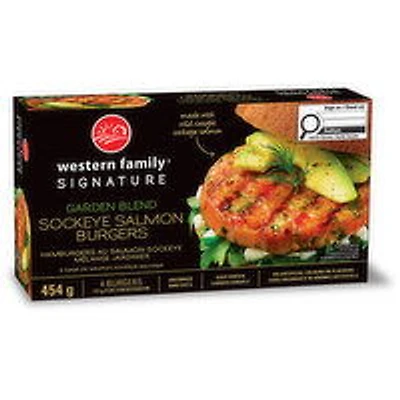 Western Family - Signature Garden Blend Sockeye Salmon Burgers, 4 Each