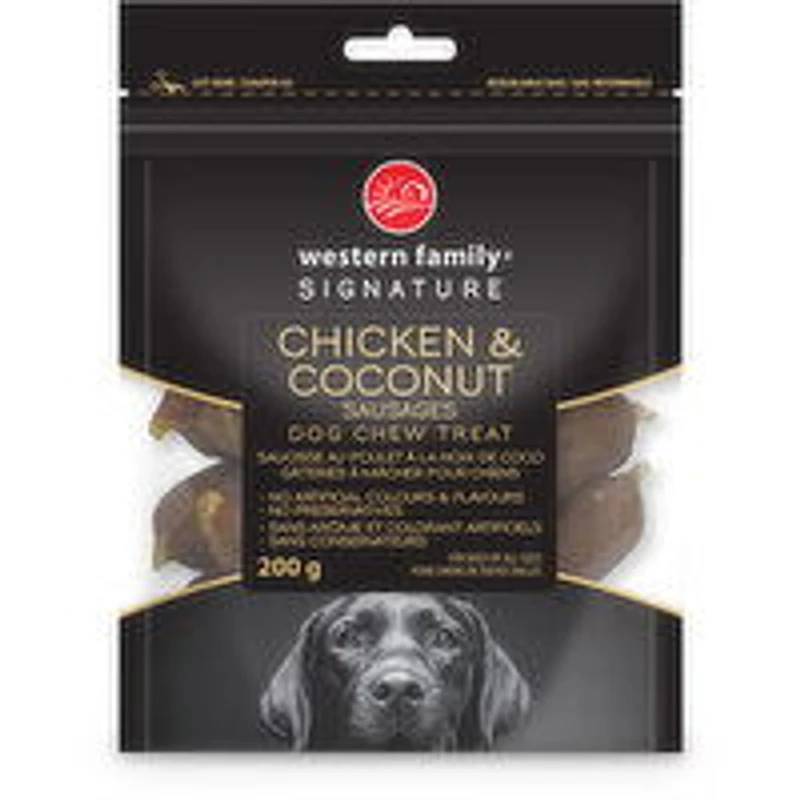 Western Family - Chicken & Coconut Sausage Dog Chew, 200 Gram