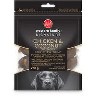 Western Family - Chicken & Coconut Sausage Dog Chew, 200 Gram
