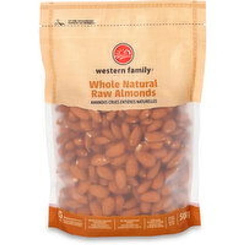 Western Family - Whole Natural Raw Almonds, 500 Gram
