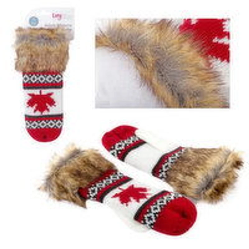 Cozywear - Canada Adult Fleece Mitten wFur, 1 Each