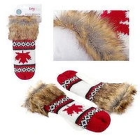 Cozywear - Canada Adult Fleece Mitten wFur, 1 Each
