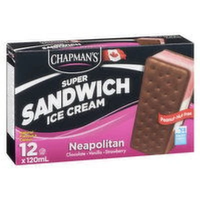 Chapman's - Super Sandwich Ice Cream Neopolitan, 12 Each