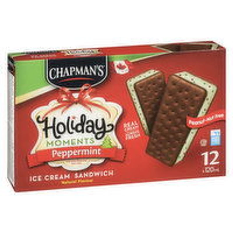 Chapman's - Holiday Moments Ice Cream Sandwich -Peppermint, 12 Each