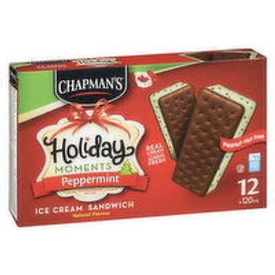 Chapman's - Holiday Moments Ice Cream Sandwich -Peppermint, 12 Each