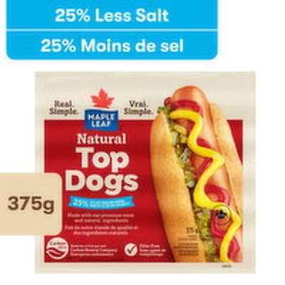 Maple Leaf - Natural Top Dogs Wieners, 25% Less Salt, 375 Gram