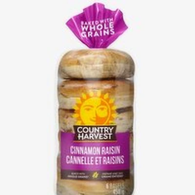 Country Harvest - Cinnamon Raisin Bagel, 6 Each
