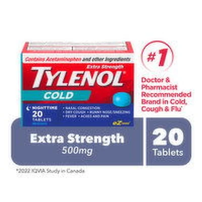 Tylenol - Cold Extra Strength Nighttime Cool Burst, 20 Each