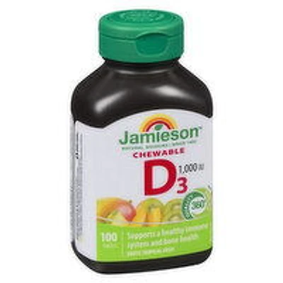Jamieson - Vitamin D3 Chewable -  Exotic Tropical Fruit, 100 Each