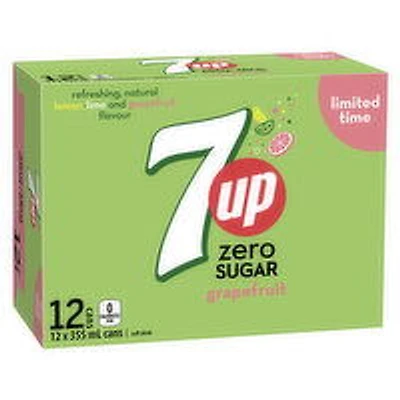 7UP - Zero Sugar Grapefruit, 355mL Cans, 12 Each