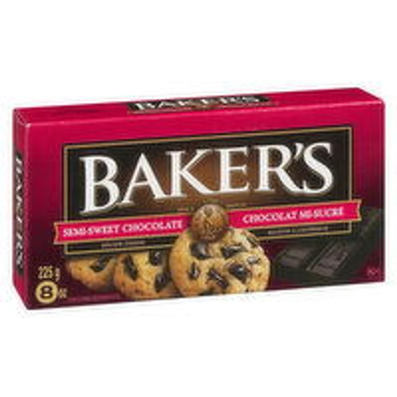 BAKER'S - Semi Sweet Chocolate Baking Bar, 225 Gram