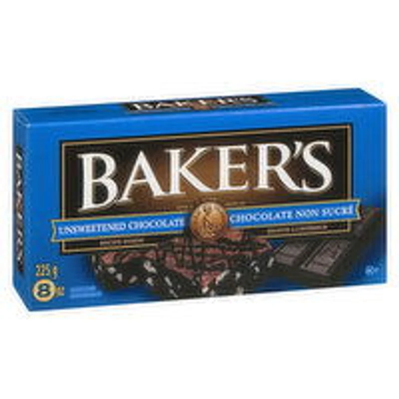 BAKER'S - Bakers Unsweetened Chocolate Squares, 225 Gram