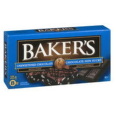 BAKER'S - Bakers Unsweetened Chocolate Squares, 225 Gram