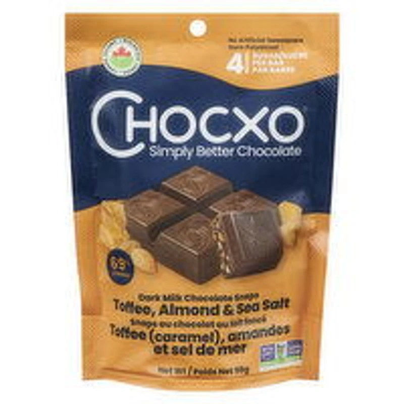 ChocXO - Dark Milk Choc Toffee Almond & Sea Salt Snaps Org, 98 Gram