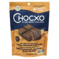 ChocXO - Dark Milk Choc Toffee Almond & Sea Salt Snaps Org, 98 Gram