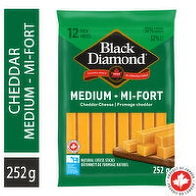 Black Diamond - Medium Cheddar Cheese Sticks, 12 Pack, 252 Gram