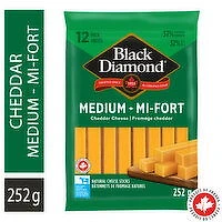 Black Diamond - Medium Cheddar Cheese Sticks,  12 Pack, 252 Gram
