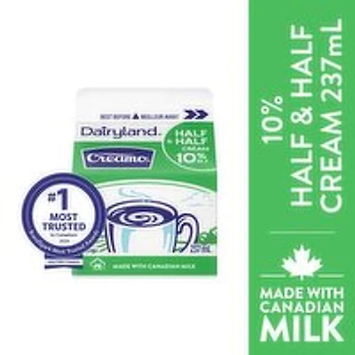 Dairyland - 10% Creamo Cream, Half & Half, 237 Millilitre