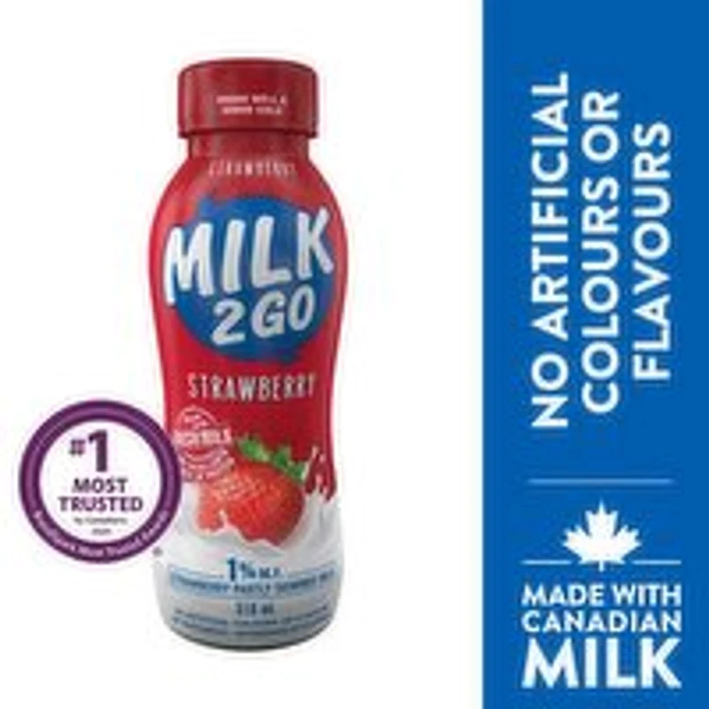 MILK 2 GO - 1% Strawberry Partly Skimmed Milk, 310 Millilitre