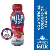 MILK 2 GO - 1% Strawberry Partly Skimmed Milk, 310 Millilitre
