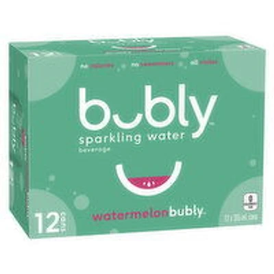 Bubly - Sparkling Water Beverage, Watermelon, 355mL Cans, 12 Each