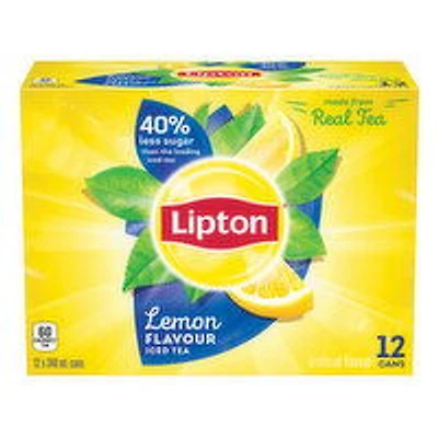 Lipton - Iced Tea 40% Less Sugar, Lemon 340mL, 12 Each