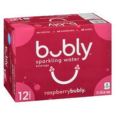 Bubly - Sparkling Water, Raspberry 355mL Cans, 12 Each