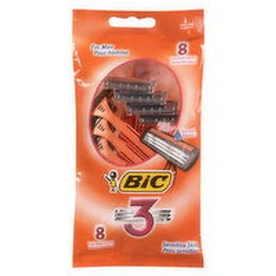BIC - 3 Triple Blade Disposable Razor for Men, 8 Each